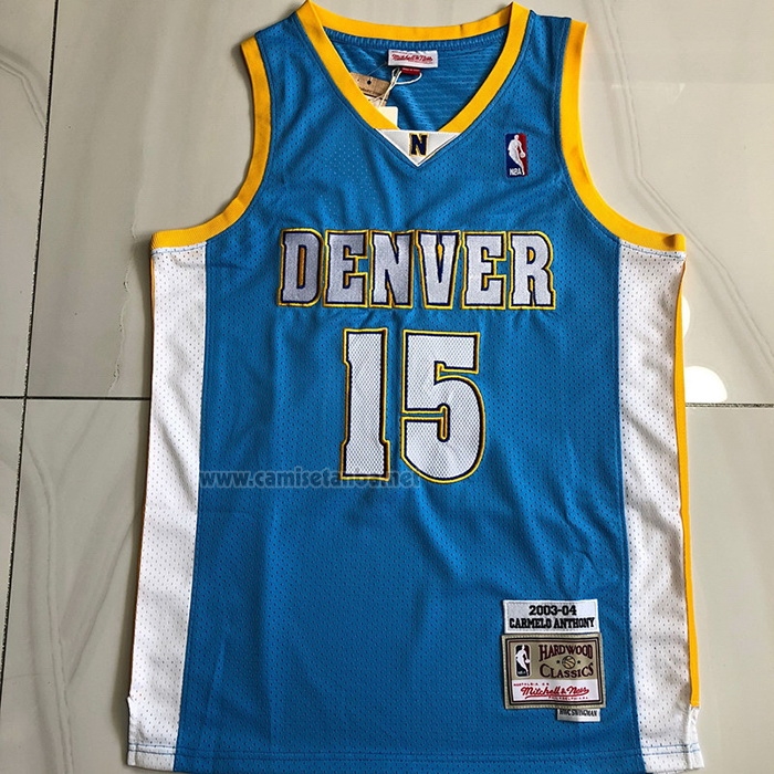 Camiseta Denver Nuggets Carmelo Anthony #15 Mitchell & Ness 2003-04 Azul